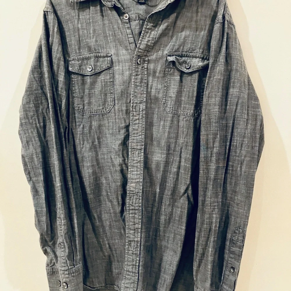 Banana Republic gray linen cotton men’s button down shirt L
